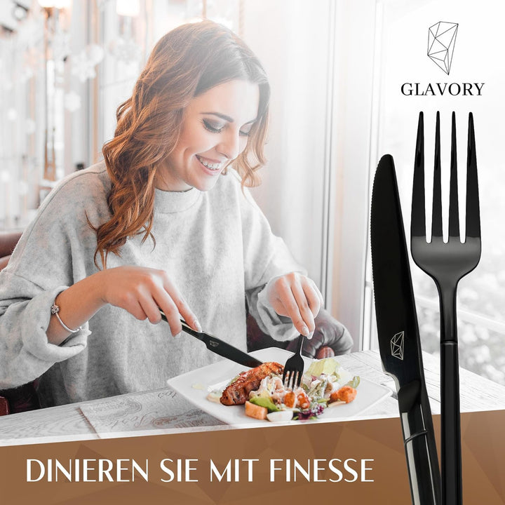 Glavory Stellar - Besteck Set Schwarz aus festem Edelstahl - Besteck für 6 Personen 30teilig - rostf