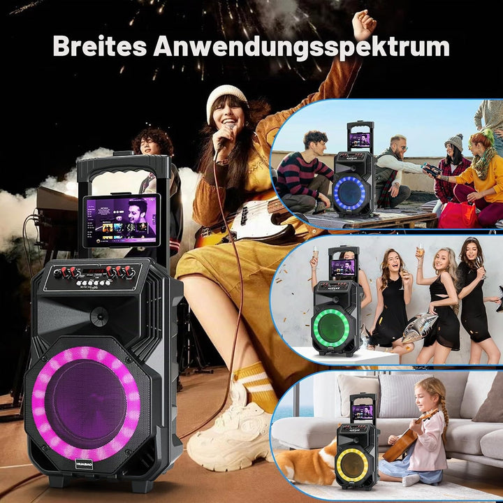 Karaoke-Maschine mit 2 drahtlosen Mikrofonen, rollenden Rädern und Trolley - 8800mAh tragbarer Bluet