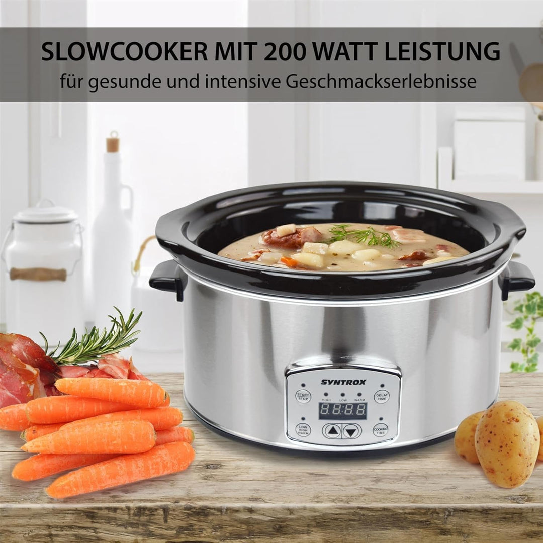 Syntrox 4,5 l Slow Cooker | Schmortopf | Schongarer | Multikocher Annot, digitale Küchenuhr, Schonen