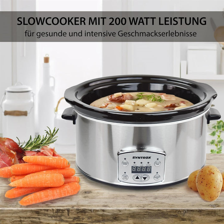 Syntrox 4,5 l Slow Cooker | Schmortopf | Schongarer | Multikocher Annot, digitale Küchenuhr, Schonen