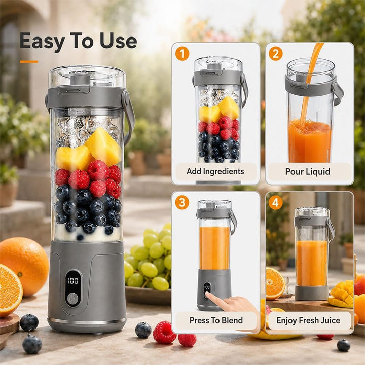 600ml Tragbarer Mixer Smoothie Maker to Go,USB-C Wiederaufladbarer Blender | Mini Standmixer mit LED