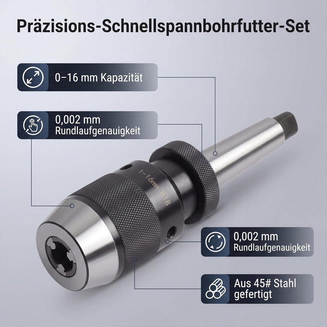 Bohrfutteraufnahme Schnellspannbohrfutter 1-16 mm Konus B18 mit Kegeldorn MT3, Hochpräzisions-Bohrfu