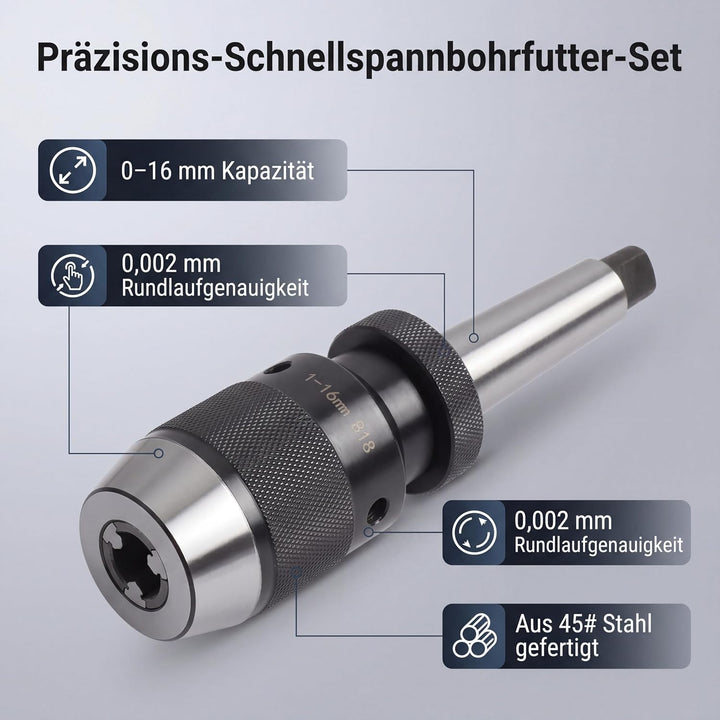Bohrfutteraufnahme Schnellspannbohrfutter 1-16 mm Konus B18 mit Kegeldorn MT3, Hochpräzisions-Bohrfu