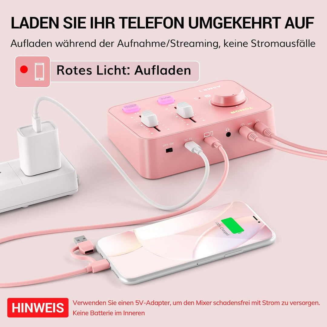 TONOR Podcast Mikrofon Set mit Audio Interface, ASMR Mikrofon, 2 Kondensatormikrofone, Audio Mixer,