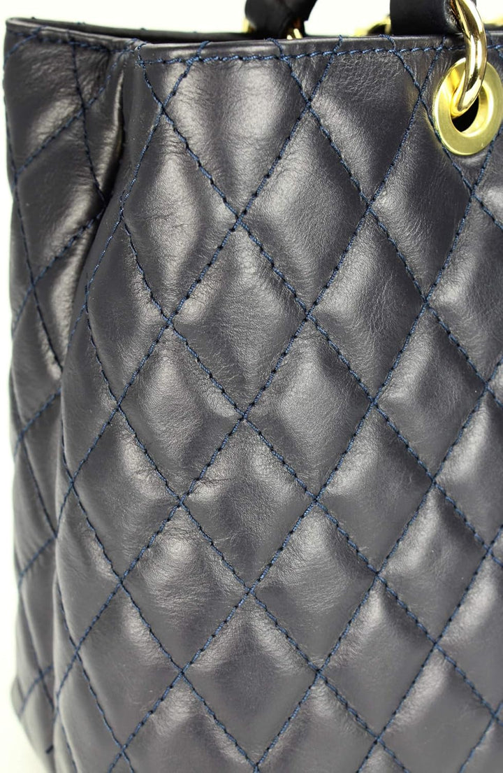 Belli edle italienische Echt Nappa Leder Damentasche Henkeltasche Umhängetasche gesteppt - 34x25x17