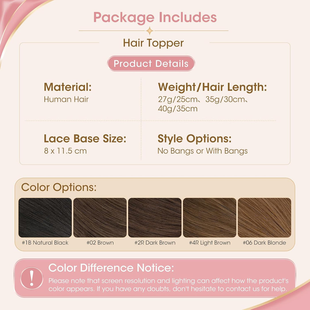 Silk-co Hair Topper Echthaar, 8x11.5cm handgebunden Basis Toupet Damen, Clip in Haarteile mit Spitze