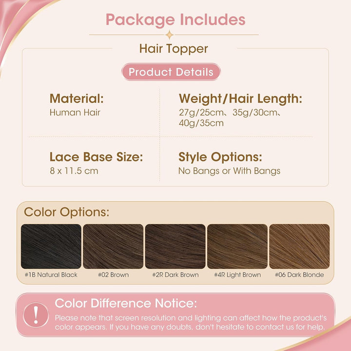 Silk-co Hair Topper Echthaar, 8x11.5cm handgebunden Basis Toupet Damen, Clip in Haarteile mit Spitze