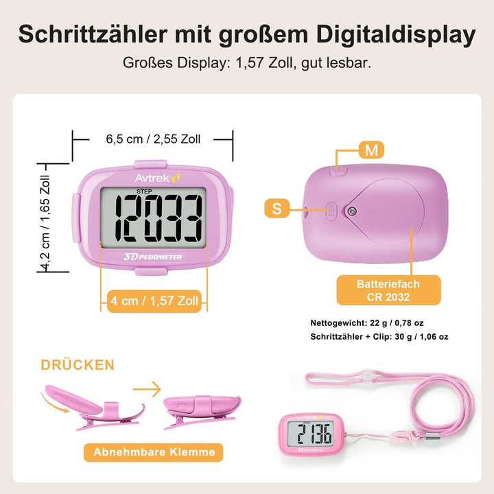 AVTREK Präziser 3D-Schrittzähler Mini-Schrittzähler für Walking oder Laufen im Freien Wanderaktivitä