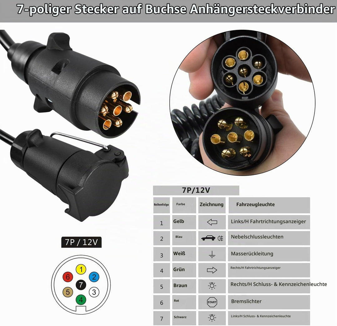 3M Anhänger Verlängerungskabel 7 Polig Adapter Spiralkabel Anhängersteckdose Anhänger Verlängerung A