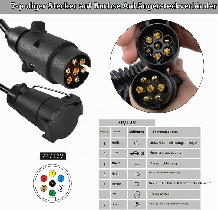 3M Anhänger Verlängerungskabel 7 Polig Adapter Spiralkabel Anhängersteckdose Anhänger Verlängerung A