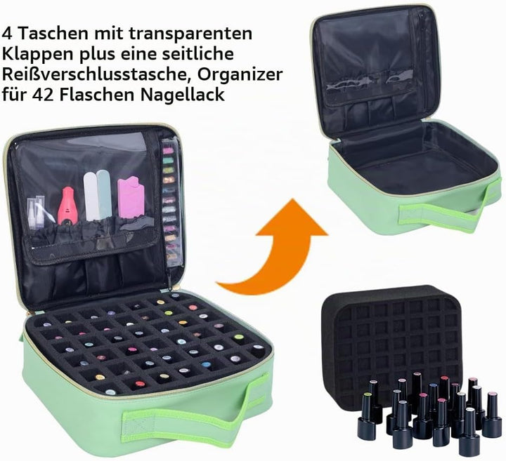 Nagellack Aufbewahrung PU Leder Speichern 42 Flaschen,Grün, Grün