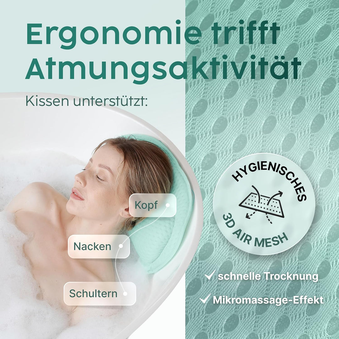 Vesta+ Badewannenkissen Mint L mit Saugnäpfen, Badekissen Testsieger als Badewannenkissen Nacken &amp; N