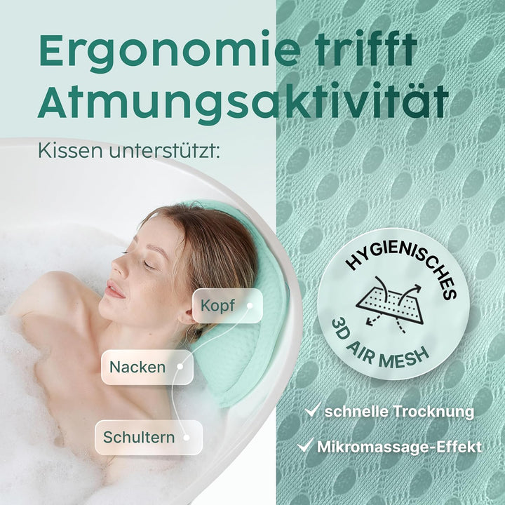 Vesta+ Badewannenkissen Mint L mit Saugnäpfen, Badekissen Testsieger als Badewannenkissen Nacken &amp; N