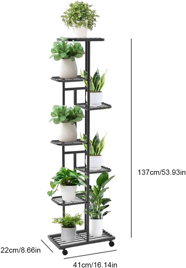 Pflanzenregal mit 7 Etagen, 8 Töpfen, Metall, Präsentationsständer, mehrere Blumentopfhalter