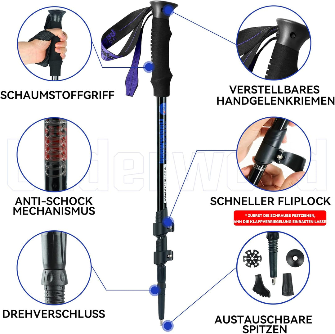 Teleskop-Wanderstöcke – 2er-Pack ultraleichte Aluminium-Wanderstöcke für Damen und Herren, Verstellb