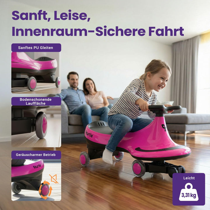 Hurtle Rutschauto Wiggle Drift Car für Kinder Rosa Ohne Batterien Twist and Go fördert Motorik Indoo