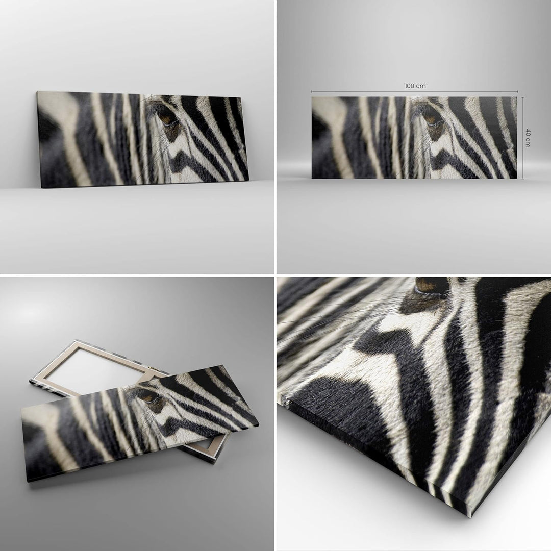 Panorama Bilder auf Leinwand 100x40cm Leinwandbild Zebra Streifen Tierwelt Safari Gross Wanddeko Bil