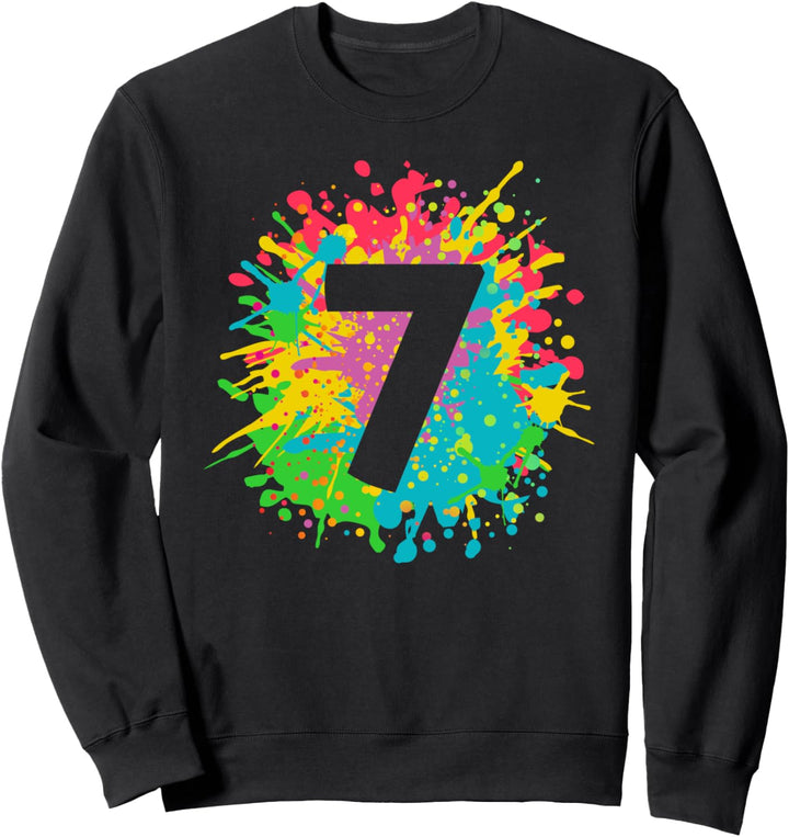 7 Geburtstag für Kinder, Mädchen, Jungen, 7 in Farbspritzern Sweatshirt