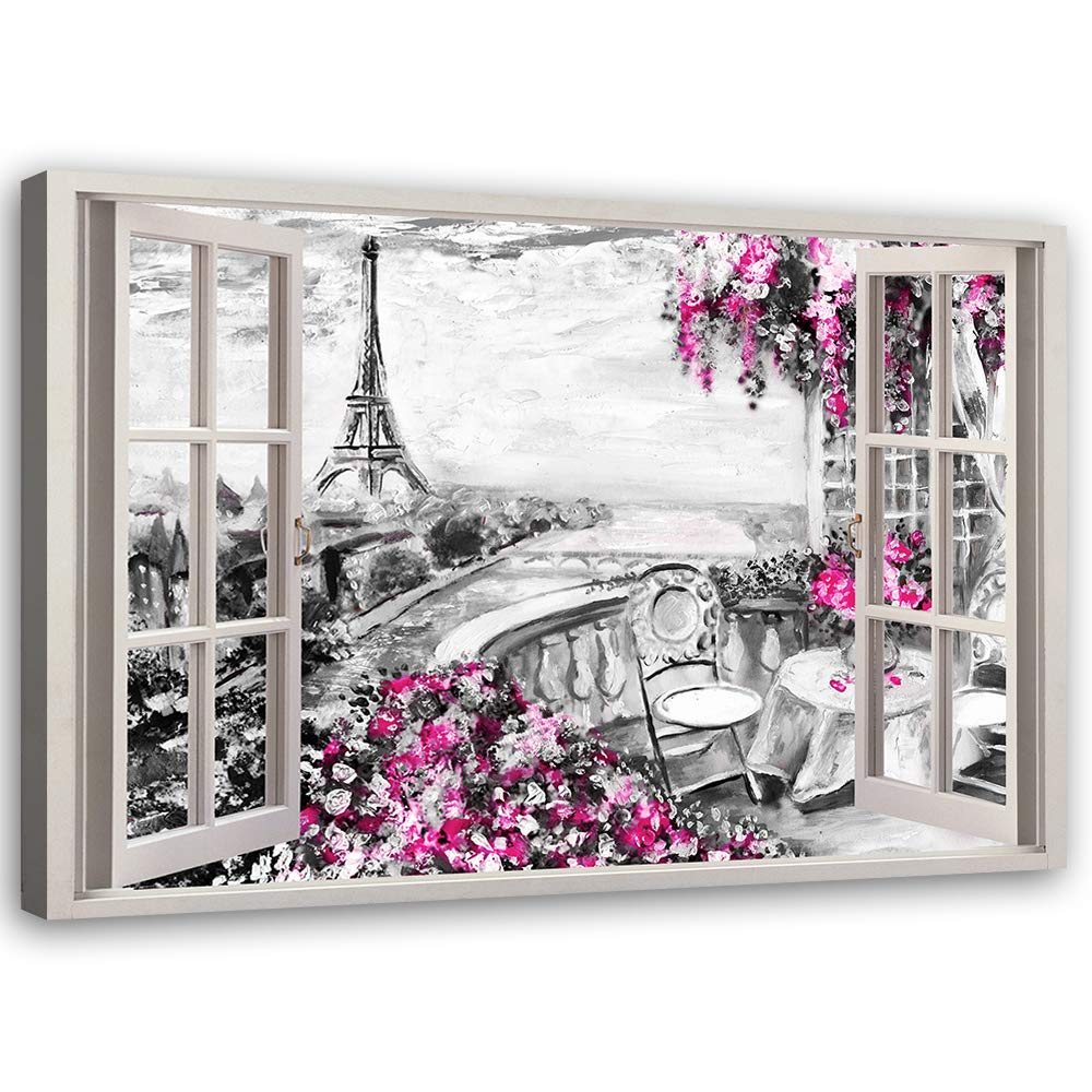Feeby Wandbild Paris Druckbild Leinwandbild 3D Illusion Rosa 90x60 cm Leinwandbild 90x60 cm Rosa_c,