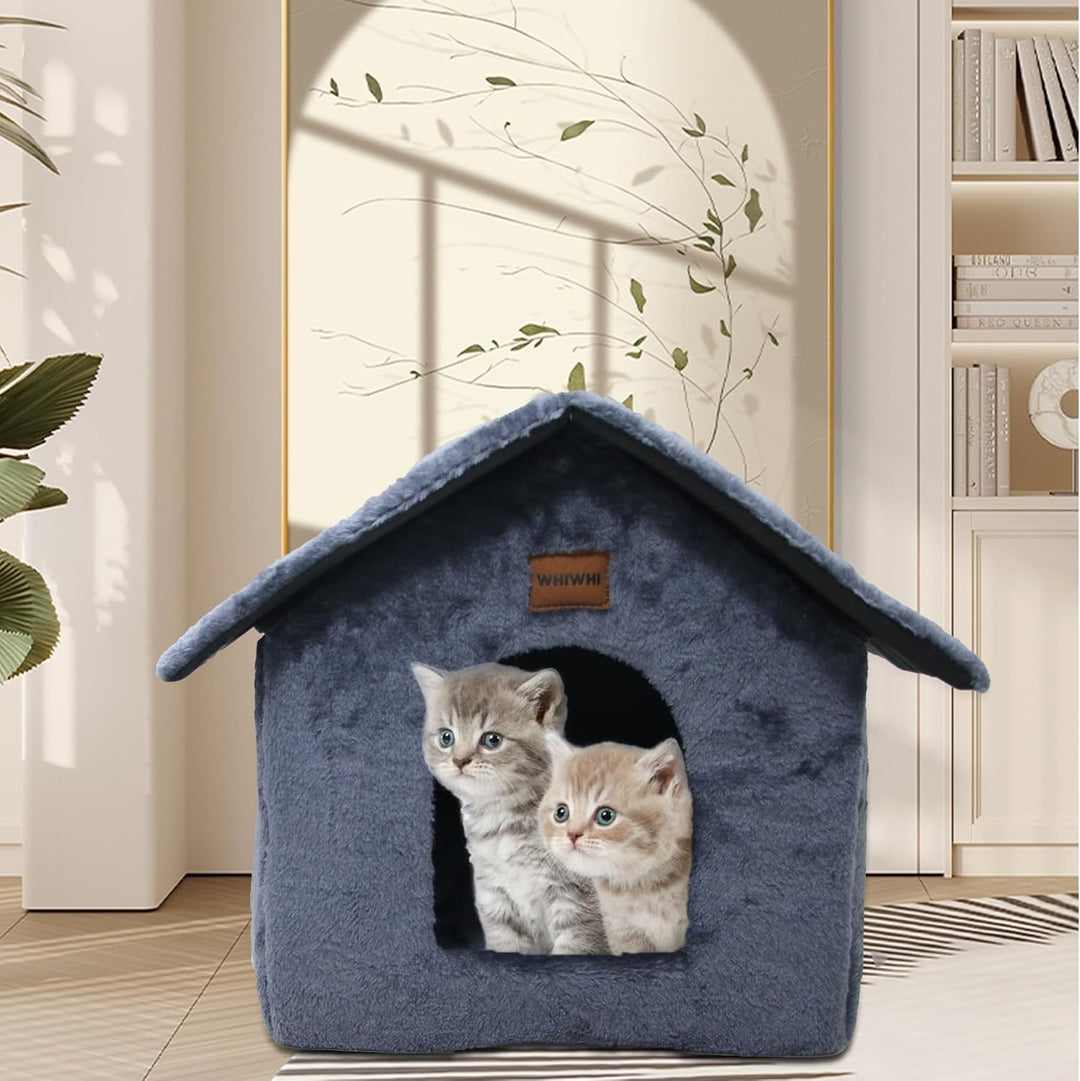 Plüsch Katzenhaus Katzenhöhlenbett mit Flauschiges Katzenkissen Tragbare Katzenhütte mit Rutschfeste