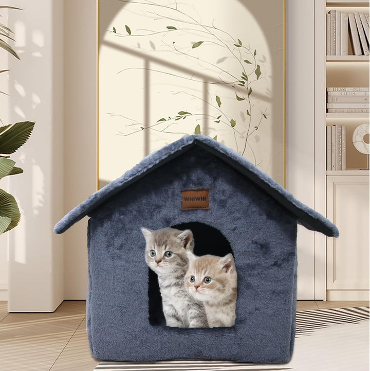 Plüsch Katzenhaus Katzenhöhlenbett mit Flauschiges Katzenkissen Tragbare Katzenhütte mit Rutschfeste