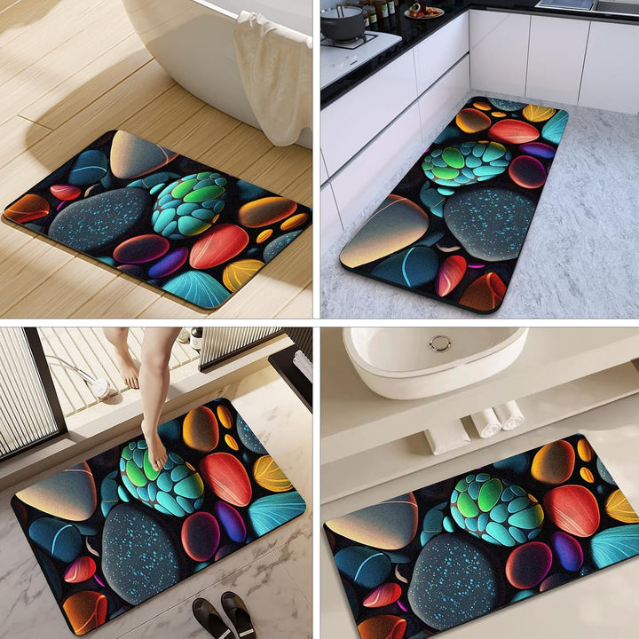 Olnamaro® Badematte Stein(3D-Muster) Badematte Rutschfester Badezimmerteppich Absorbierender Badtepp