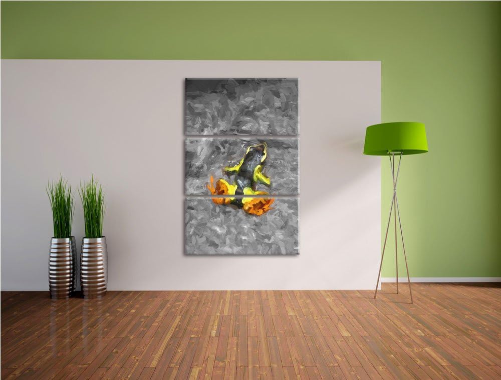winziger Färberfrosch auf Waldboden schwarz/weiss Spezial 3-Teiler Leinwandbild 120x80 Bild auf Lein