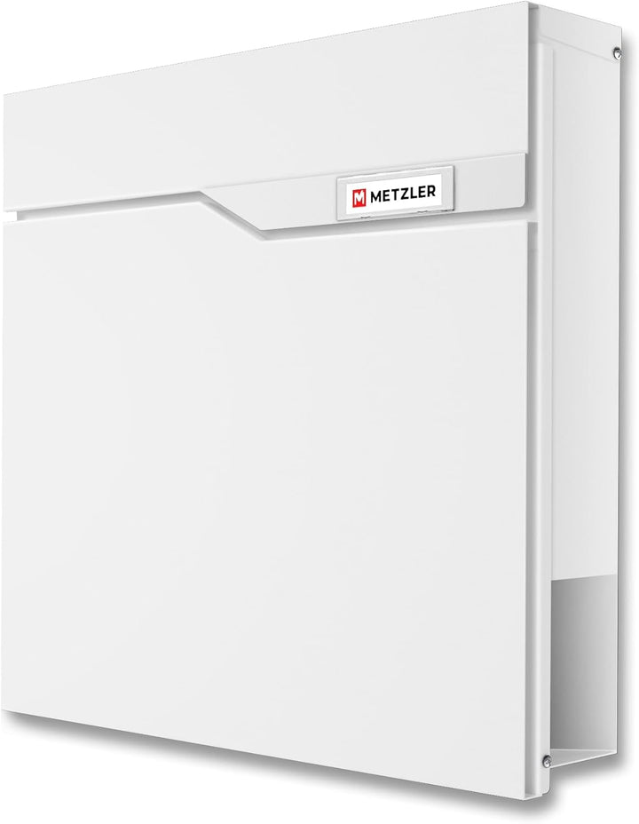 Metzler Briefkasten in Weiss RAL 9016 mit Zeitungsfach – Wandbriefkasten Metall pulverbeschichtet –