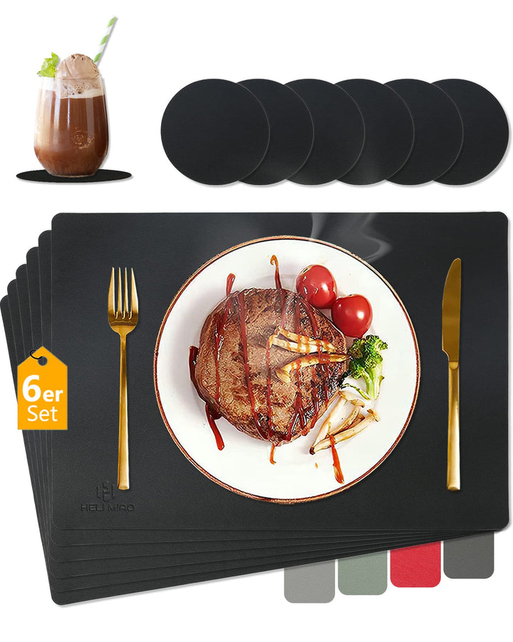 Tischsets Abwaschbar,Platzsets Abwischbar,Hitzebeständig 6er set Tischset Leder mit Untersetzer,Plat