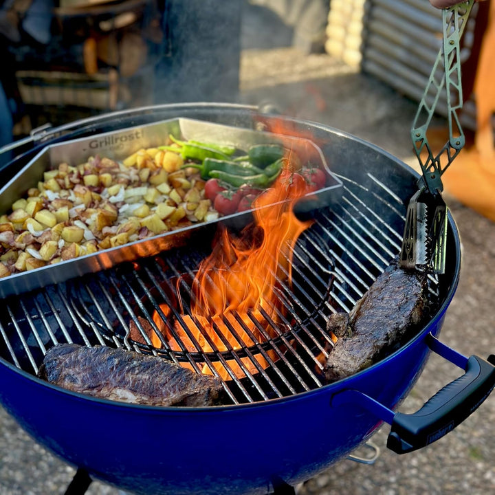 Grillrost.com Das Original Halbrunde Plancha für Kugelgrills – 4 mm Edelstahl - dicht geschweisst