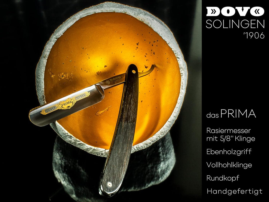 DOVO Rasiermesser PRIMA | Das Original Made in Solingen | Handgefertigte 5/8-Zoll Klinge, Ebenholzgr