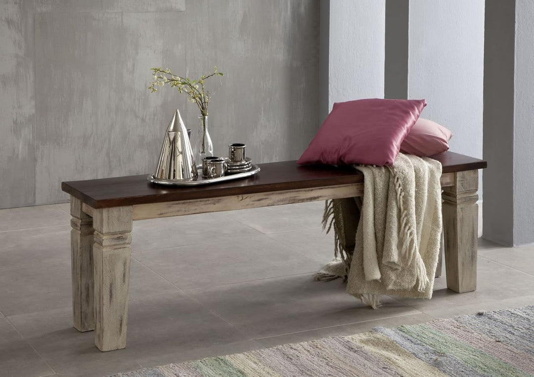 Massivmoebel24.de Kolonial Mango massiv Möbel Massivholz Bank 140x35 Akazie Kolonialstil Massivmöbel