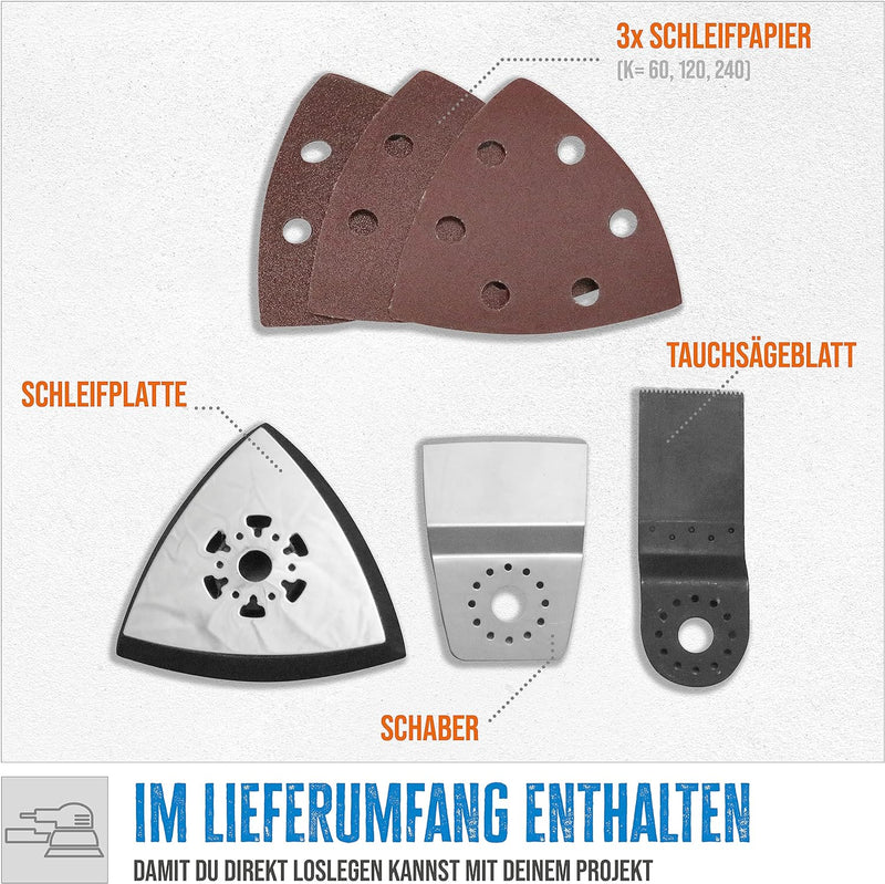 Güde 58148 MW 300 E Multiwerkzeug (230V, feststellbar Zusatzhandgriff, Sägen, Trennen, Schleifen, Sc