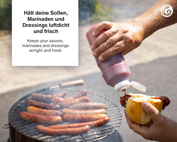 Octopus 3x Quetschflaschen, Ketchupflaschen 500 ml mit weissem Ketchupdeckel und Beschriftungsetiket