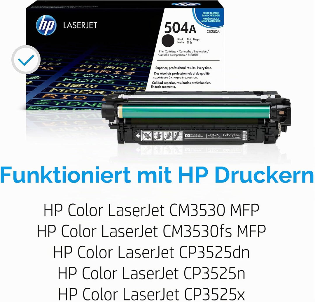 HP 504A (CE250A) Schwarz Original Toner für HP Color Laserjet CP3525, HP Color Laserjet CM3530 Schwa