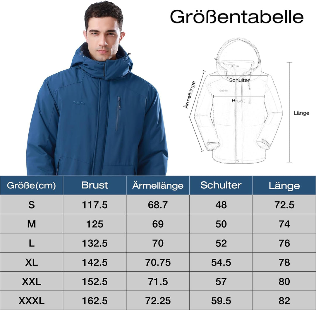 OutPro Herren Skijacke Vielseitige Winterjacke - Wasserdicht, winddicht,Perfekt für Outdoor-Aktivitä