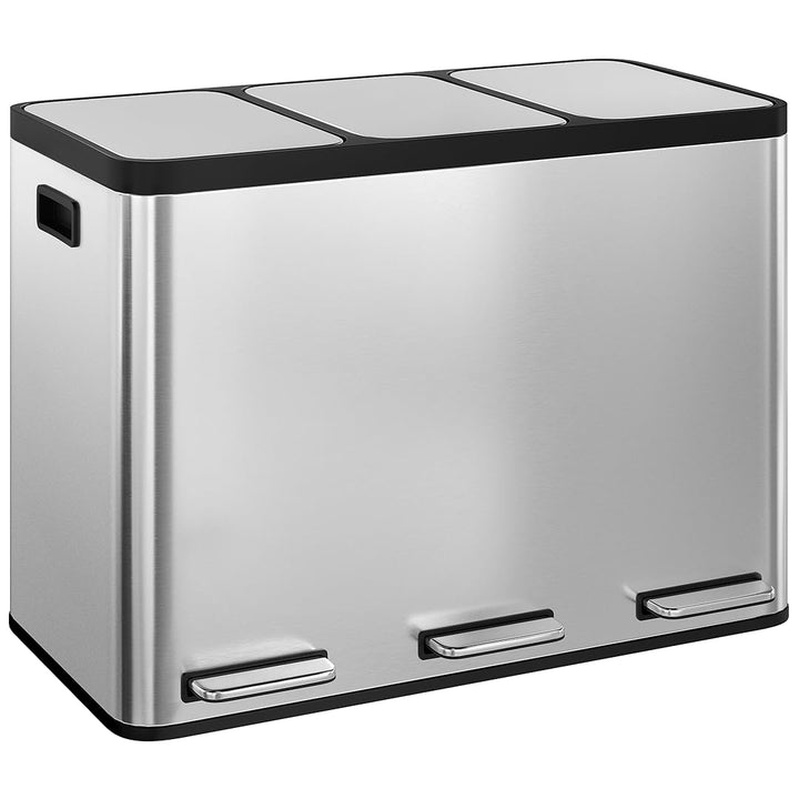 STEELSØN Epsilon Mülleimer 3 Fächer – Mülltrennsystem Küche 3x15L aus Edelstahl Silber – Tretmülleim