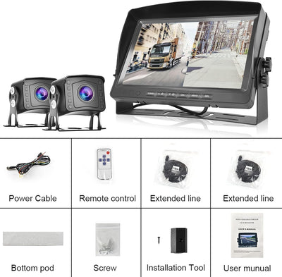 Dual Backup Kamera Rückfahrkamera System, Videoaufzeichnung 9 Zoll LCD Monitor DVR, IP69 Wasserdicht