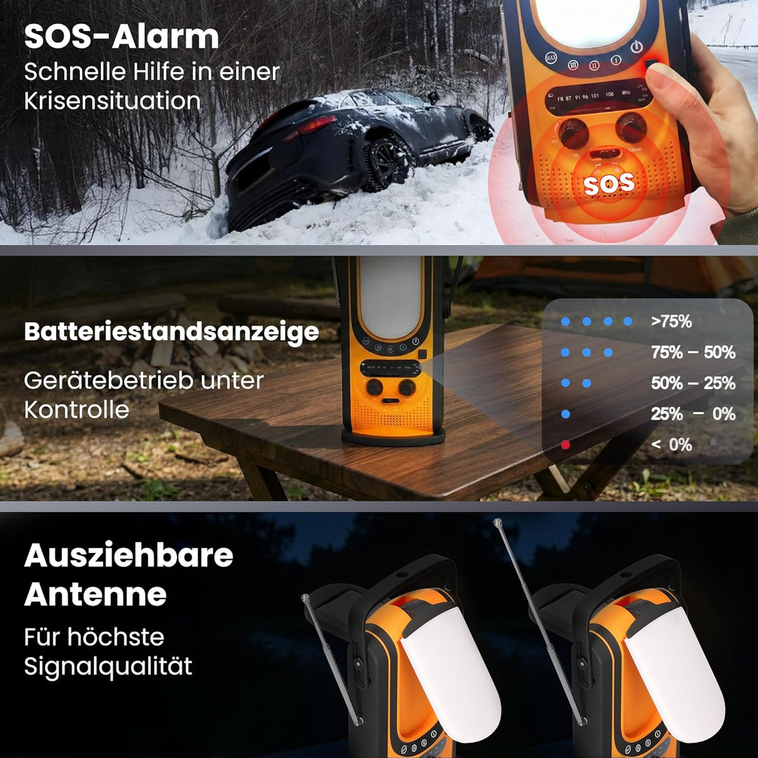 Extralnik Notfallradio AM/FM, Solar & Kurbelradio mit Powerbank 6000mAh, 6 Ladearten, USB C, Taschen