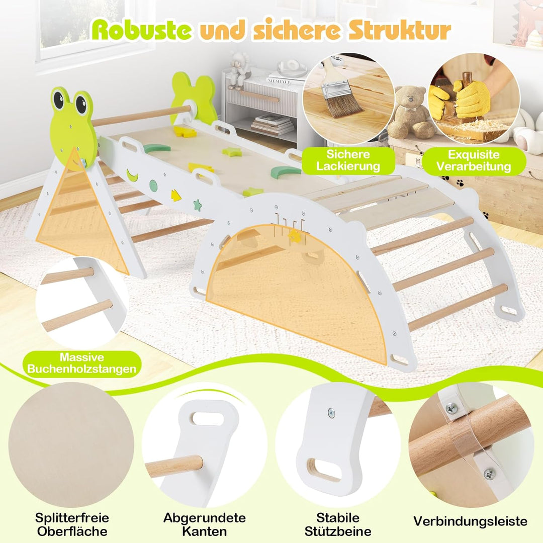 COSTWAY Klettergerüst Indoor 3er Set, klappabres Kletterdreieck mit Rutsche, Kletterbogen, inkl. dop