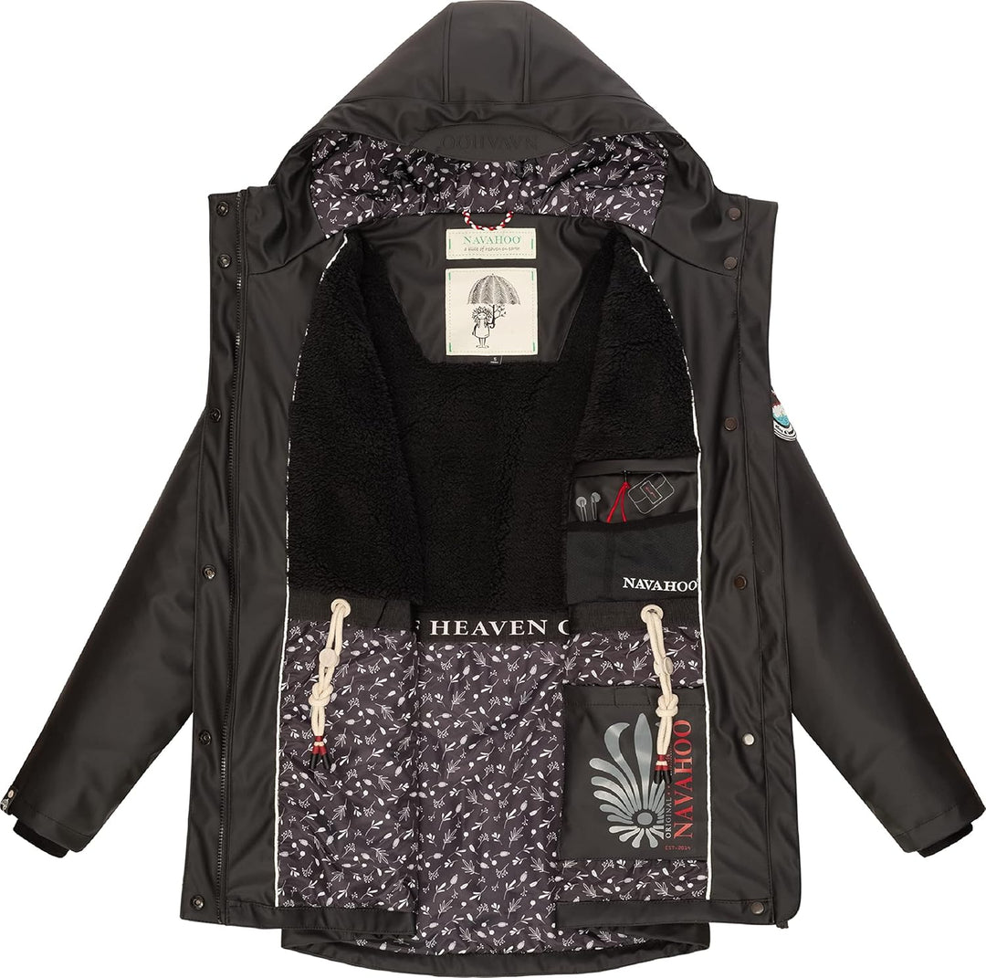 Navahoo Damen Übergangsjacke Regenmantel wasserdicht lang warm gefüttert mit Kapuze Oceans Heart XS-