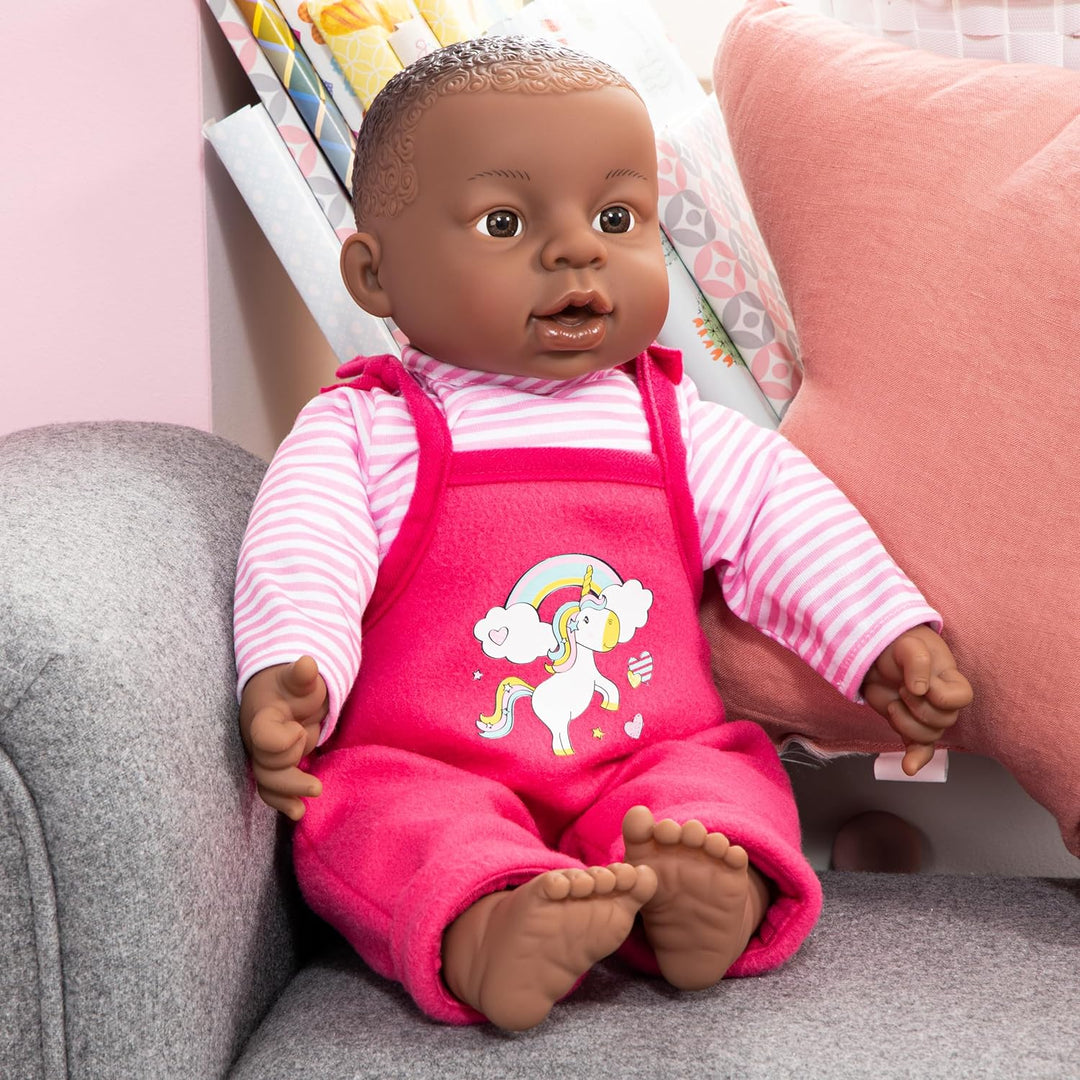 Bayer Design 94001AI Funktionspuppe, Babypuppe Brooky Girl, Mädchen, 12 Babylaute, 40cm, dunkelhäuti