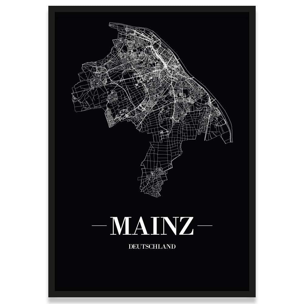 JUNIWORDS Stadtposter, Mainz, Wähle eine Grösse, 21 x 30 cm, Poster mit Rahmen, Schrift A, Schwarz 2
