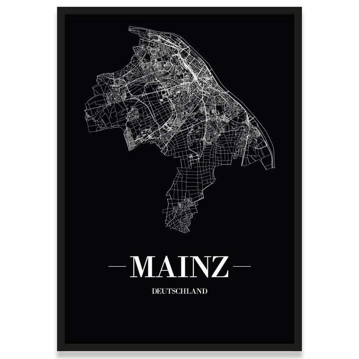 JUNIWORDS Stadtposter, Mainz, Wähle eine Grösse, 30 x 40 cm, Poster mit Rahmen, Schrift A, Schwarz 3