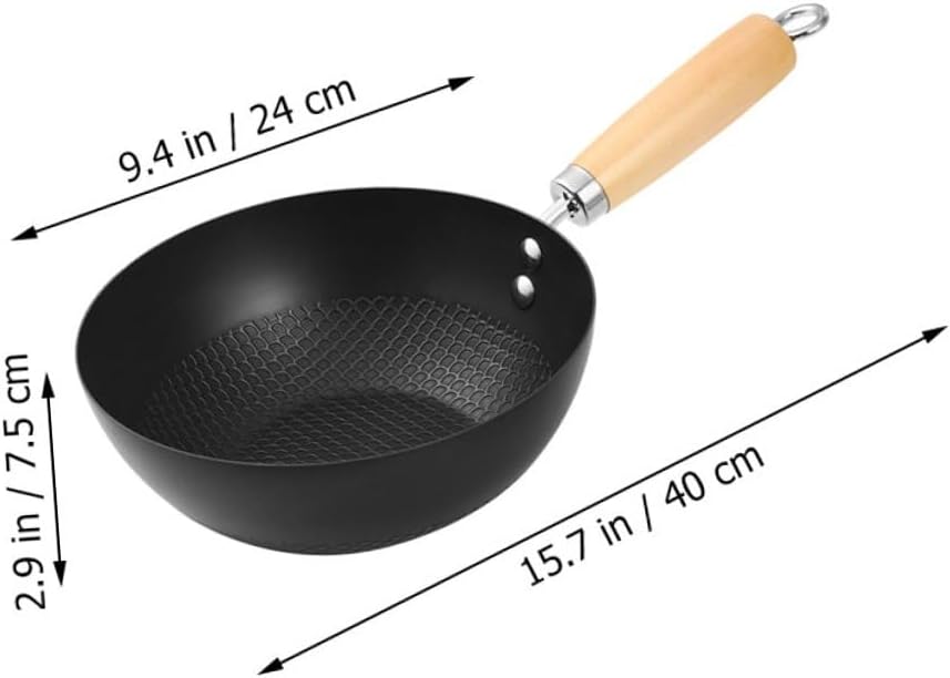 Homoyoyo Antihaftfreie 24cm Gusseisen Wokpfanne mit Wärmeisolierendem Griff Kleiner Küchenwok für Ga