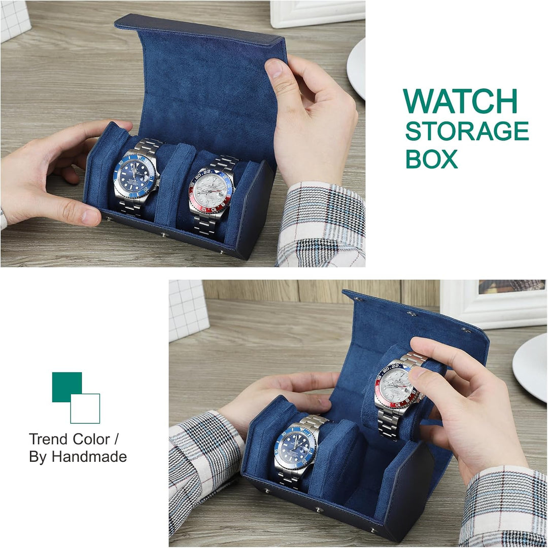 Hiram Hexagon Uhren-Reiseetui aus echtem Leder 2 Uhrenrollen-Etui Uhren Aufbewahrungsbox Schutz-Orga