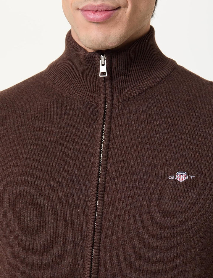 GANT Herren Casual Cotton Zip Cardigan BAUMWOLLSTRICKJACKE MIT REIssVERSCHLUSS (1er Pack) S Brown Me