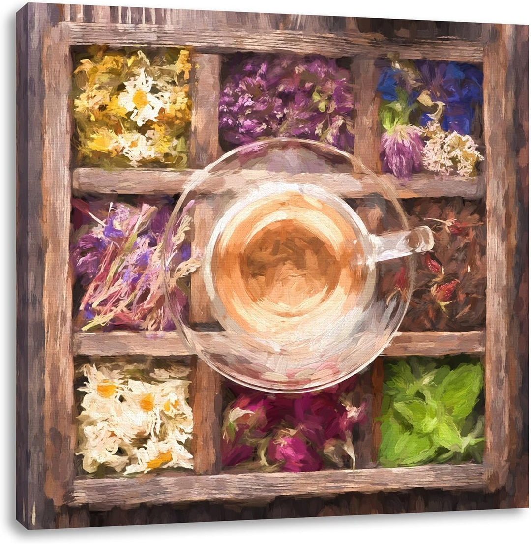 Pixxprint Kräuter in Holzbox als Leinwandbild/Grösse: 70x70 cm/Wandbild/Kunstdruck/fertig bespannt,