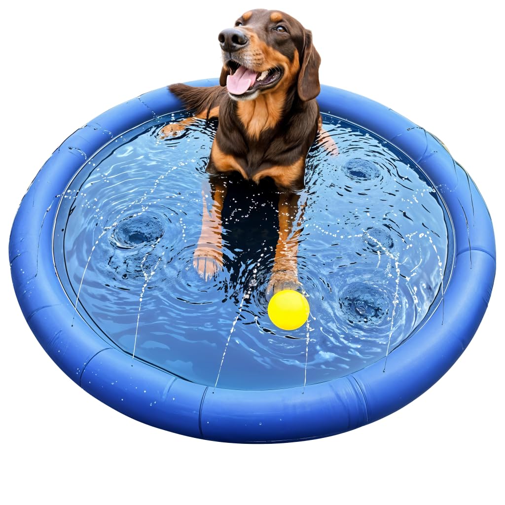 MERSJO Felix 100 Hundespielzeug Sprinklermatte, 100 cm, Blau, Wasserspritzmatte mit Fontäne für Hund