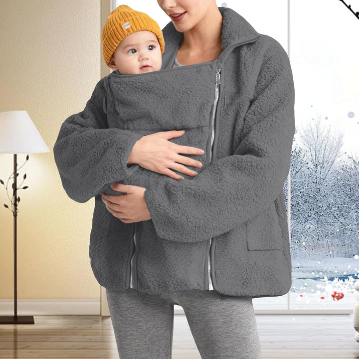Umstandsjacke mit Babyeinsatz Warm Teddy Fleecejacke Umstands Baumwolljacke Winter Umstandsmode 2 in